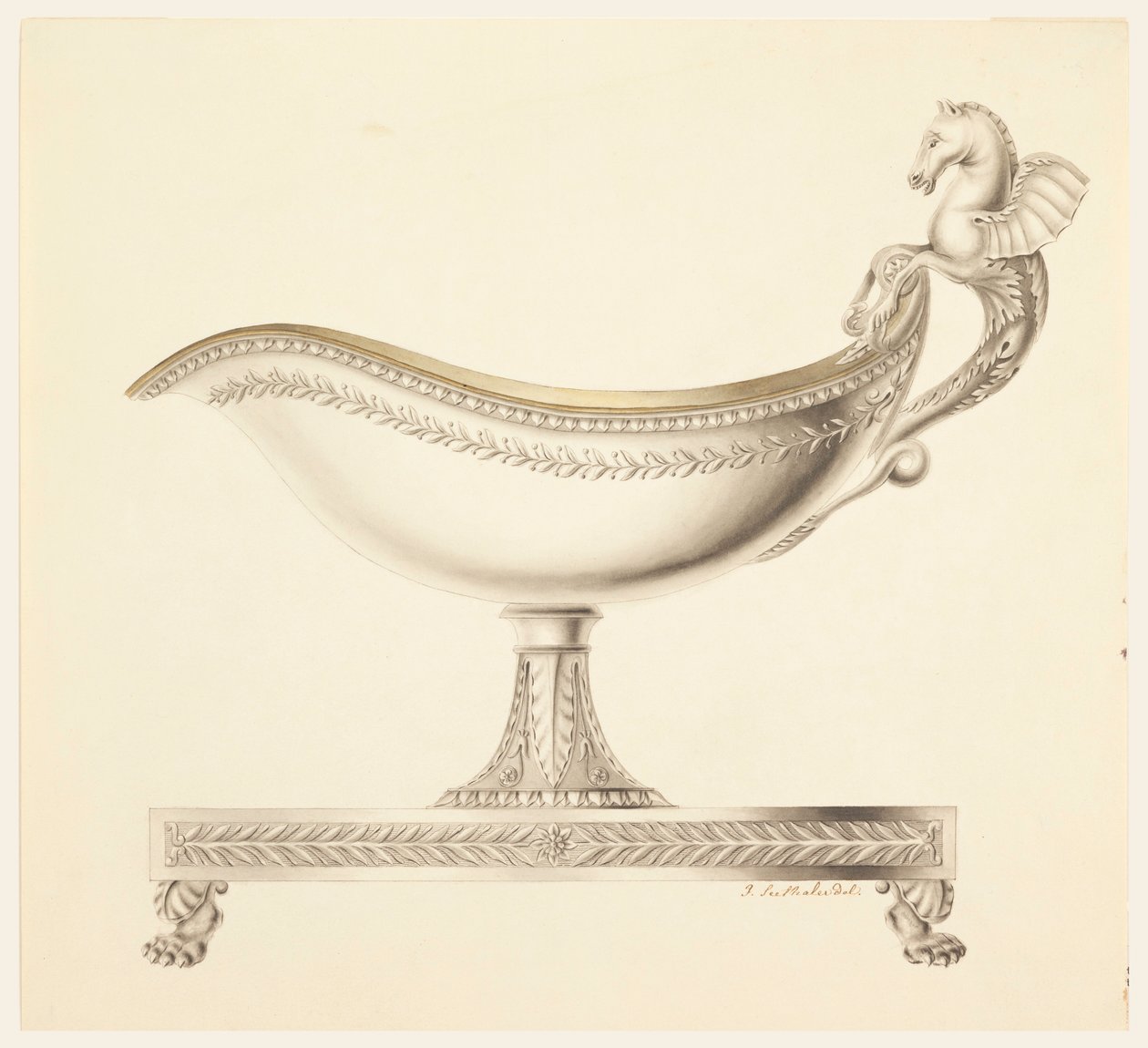 Piirustus, kastikkoveneen korkeusnäkymä, 1790-1825 tekijältä Joseph Anton Seethaler Ii