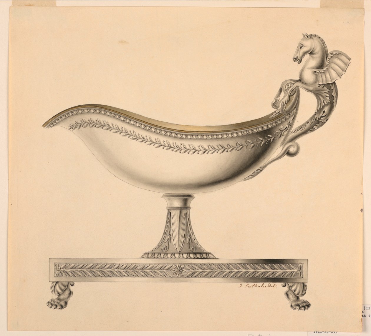 Piirustus, kastikkoveneen korkeusnäkymä, 1790-1825 tekijältä Joseph Anton Seethaler Ii
