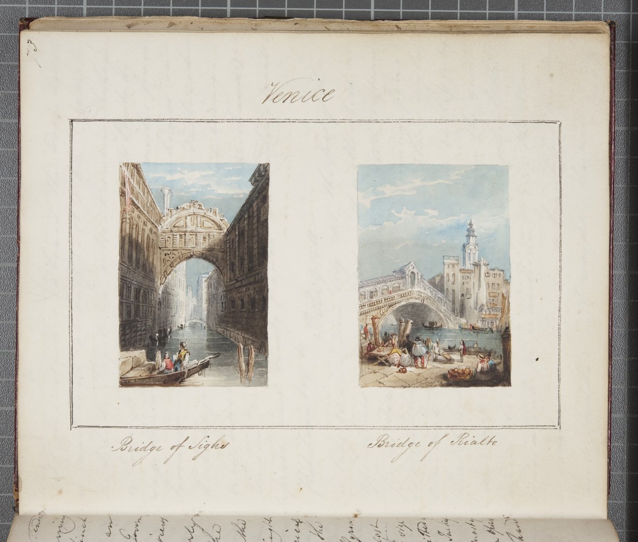 Venetsia, liimattu Thomas Moodyn päiväkirjaan Sveitsin ja Italian kiertomatkasta, 1822 (wc paperilla). tekijältä Joseph Axe Sleap