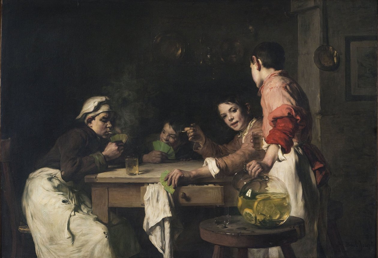Kortinpelaajat, n. 1897 (öljy kankaalle) tekijältä Joseph Bail