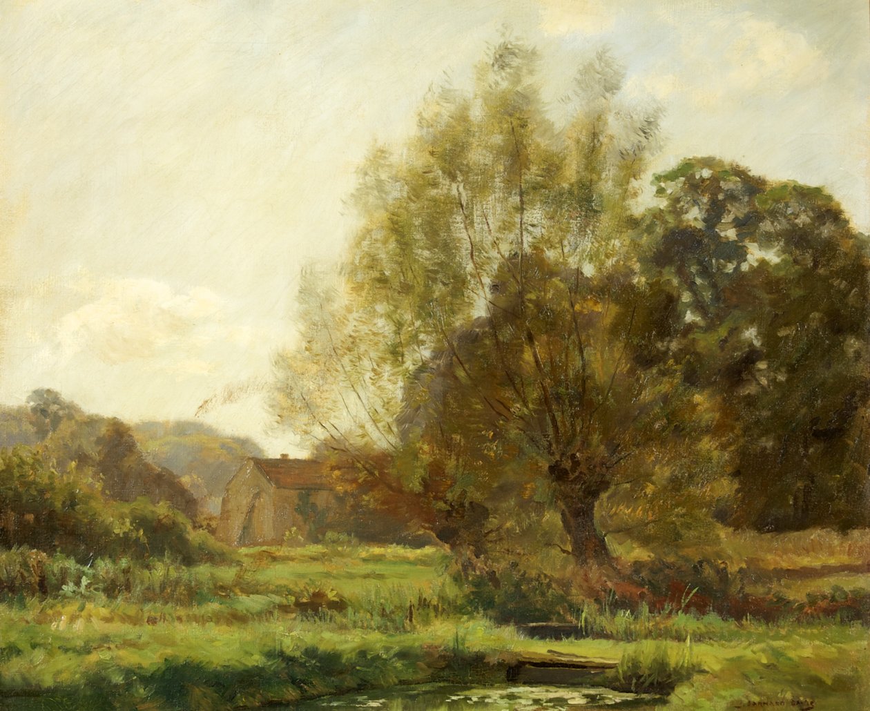 Bibury, kalalammet (öljy kankaalle) tekijältä Joseph Barnard Davis