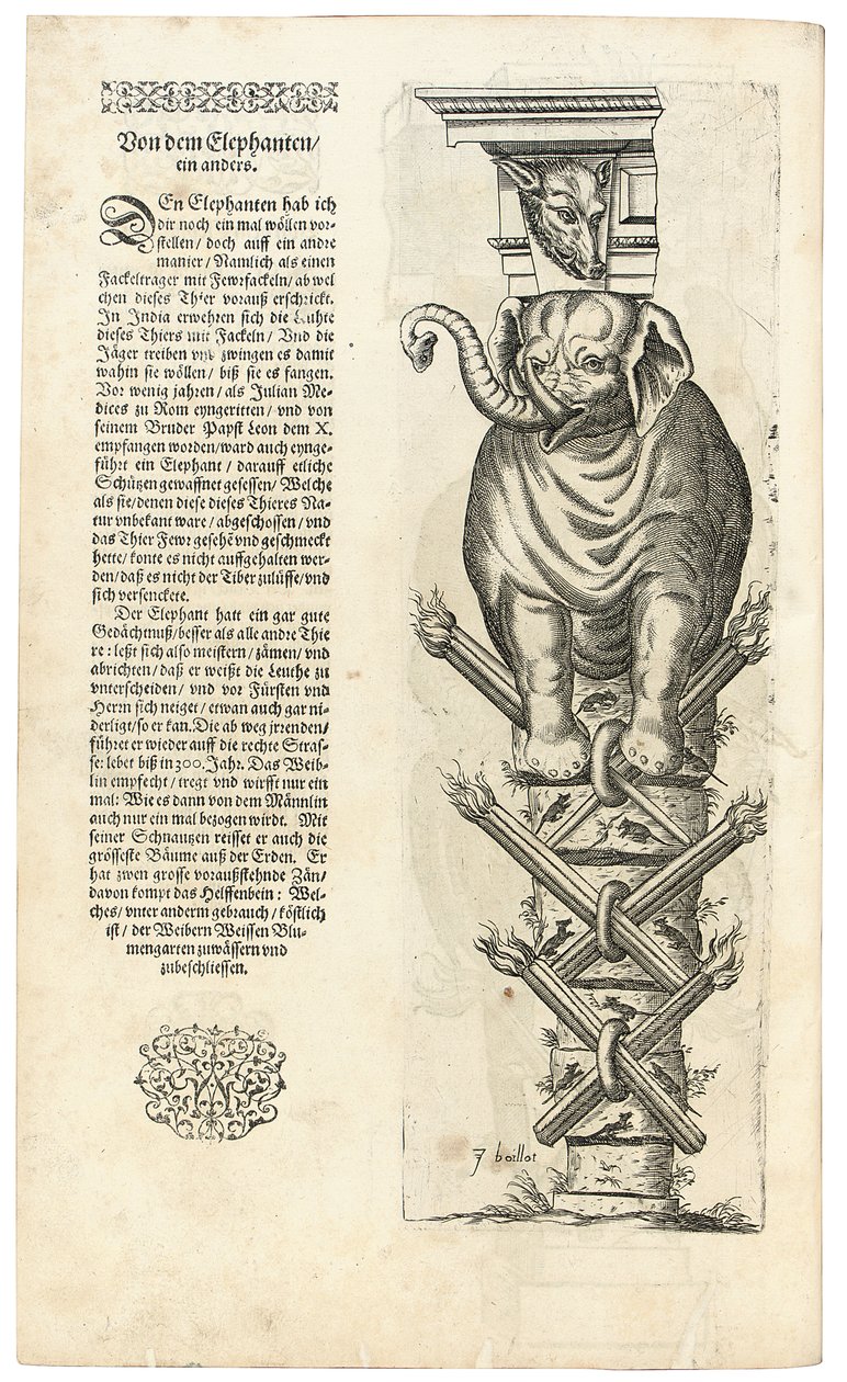 Pylväs, jossa elefanttihahmo, 1604 tekijältä Joseph Boillot
