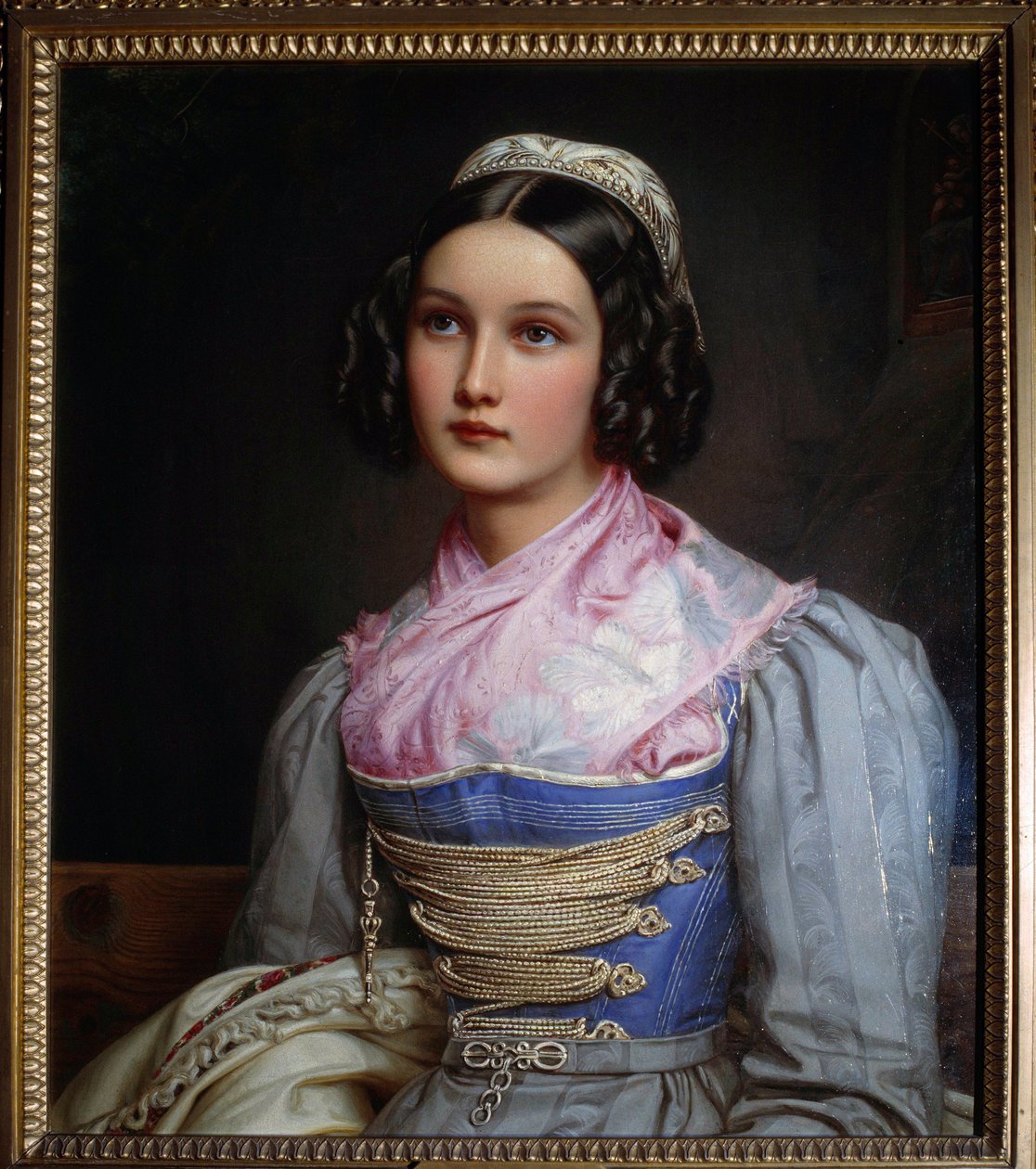 Helene Sedlmayerin muotokuva Münchenin suutarin tytär on pukeutunut perinteiseen baijerilaiseen asuun. Joseph Karl Stielerin (1781-1858) maalaus 1800-luvun Münchenissä. Nymphenburgin linna tekijältä Joseph Carl Stieler