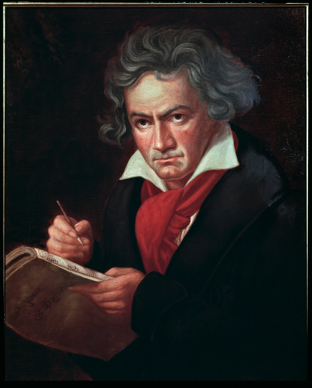 Muotokuva Ludwig van Beethovenista (1770-1827), saksalainen muusikko, säveltää Missa solemnisia” (Ludwig van Beethoven (1770-1827) saksalainen säveltäjä, säveltää messua) Karl Joseph Stielerin (1781-1858) maalaus 1819-1820 Bonn Beethovenin talo tekijältä Joseph Carl Stieler