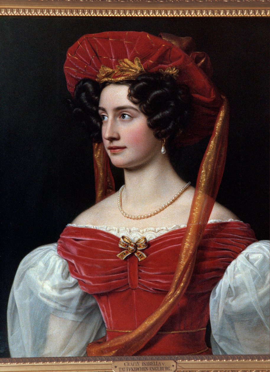 Muotokuva naisesta punahattuisella Joseph Karl Stielerin (1781-1858) maalaus 1800-luvulla. München, Chateau De Nymphenburg tekijältä Joseph Carl Stieler