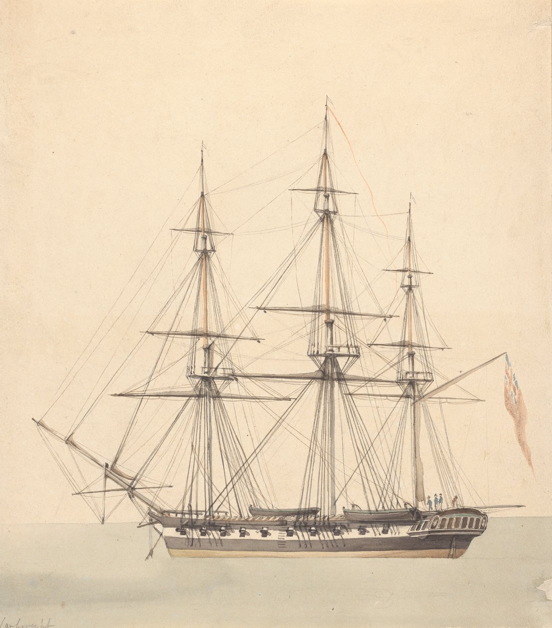 Single Corvette (?), jossa on kolme hahmoa merivoimien univormuissa ja Union Jack tekijältä Joseph Cartwright