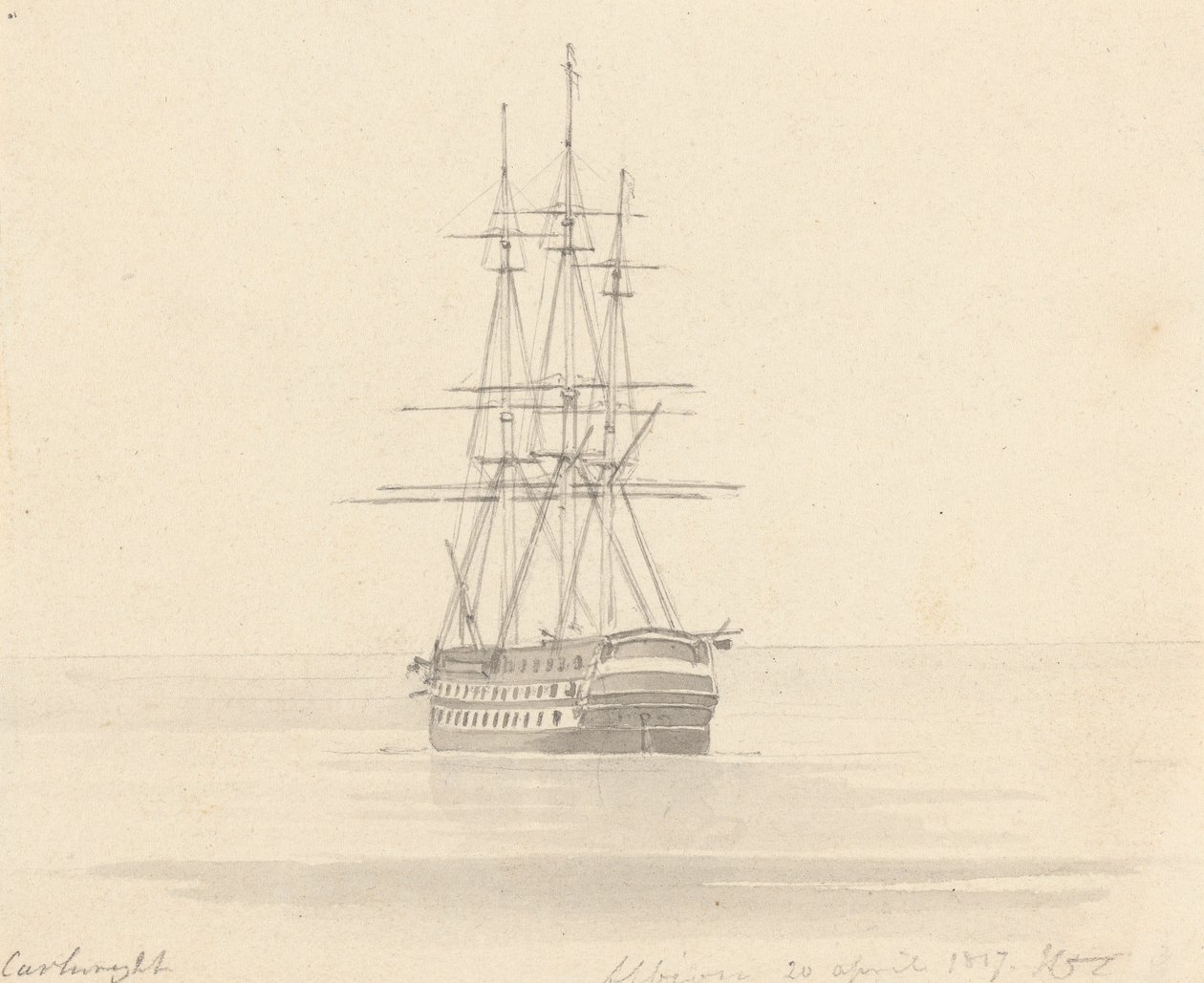 Yksi fregatti, perä eteenpäin; Albion 20. huhtikuuta 1817 tekijältä Joseph Cartwright