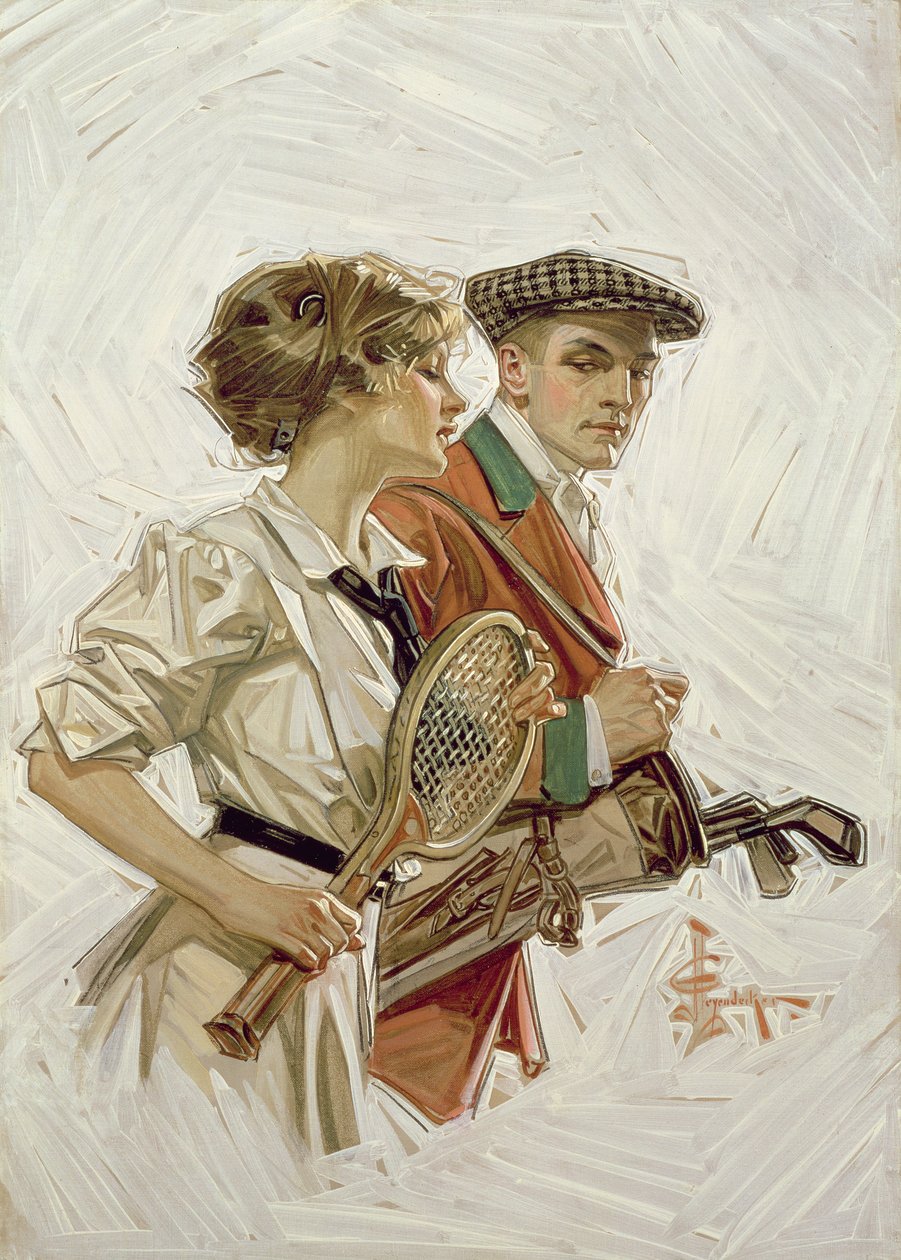 Golf vai tennis?, n. 1915 (öljy kankaalle) tekijältä Joseph Christian Leyendecker