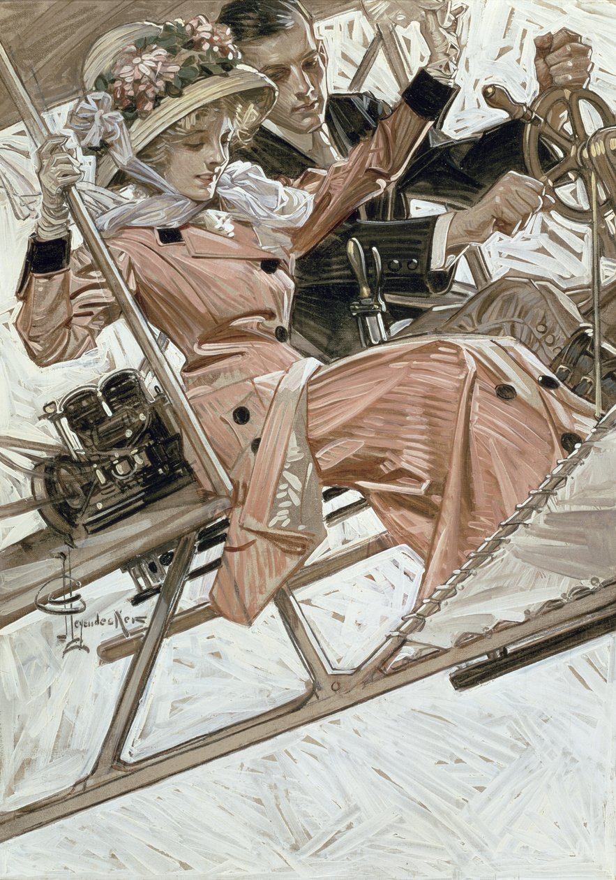 Mies ja nainen lentokoneessa (öljy kankaalle) tekijältä Joseph Christian Leyendecker