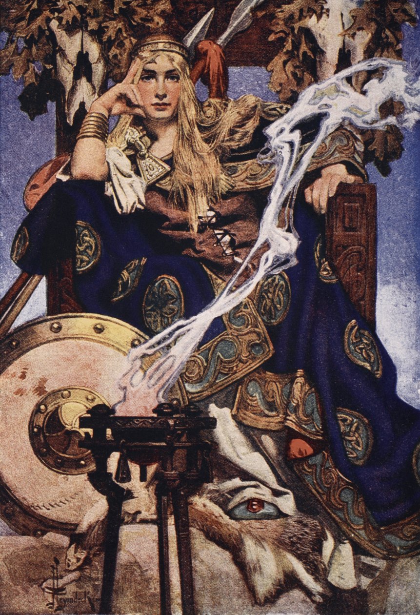 Queen Maev, etukappale T.W.:n "Myths and Legends of the Celtic Race" -sarjasta. Rolleston tekijältä Joseph Christian Leyendecker
