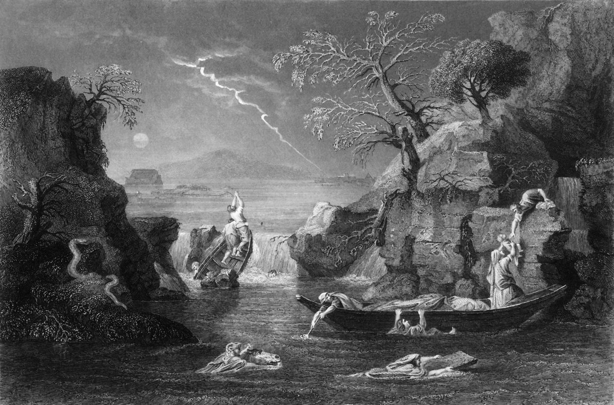 Samana päivänä hajotettiin kaikki suuren syvyyden suihkulähteet..., 1800-luvun puolivälissä. tekijältä Joseph Clayton Bentley
