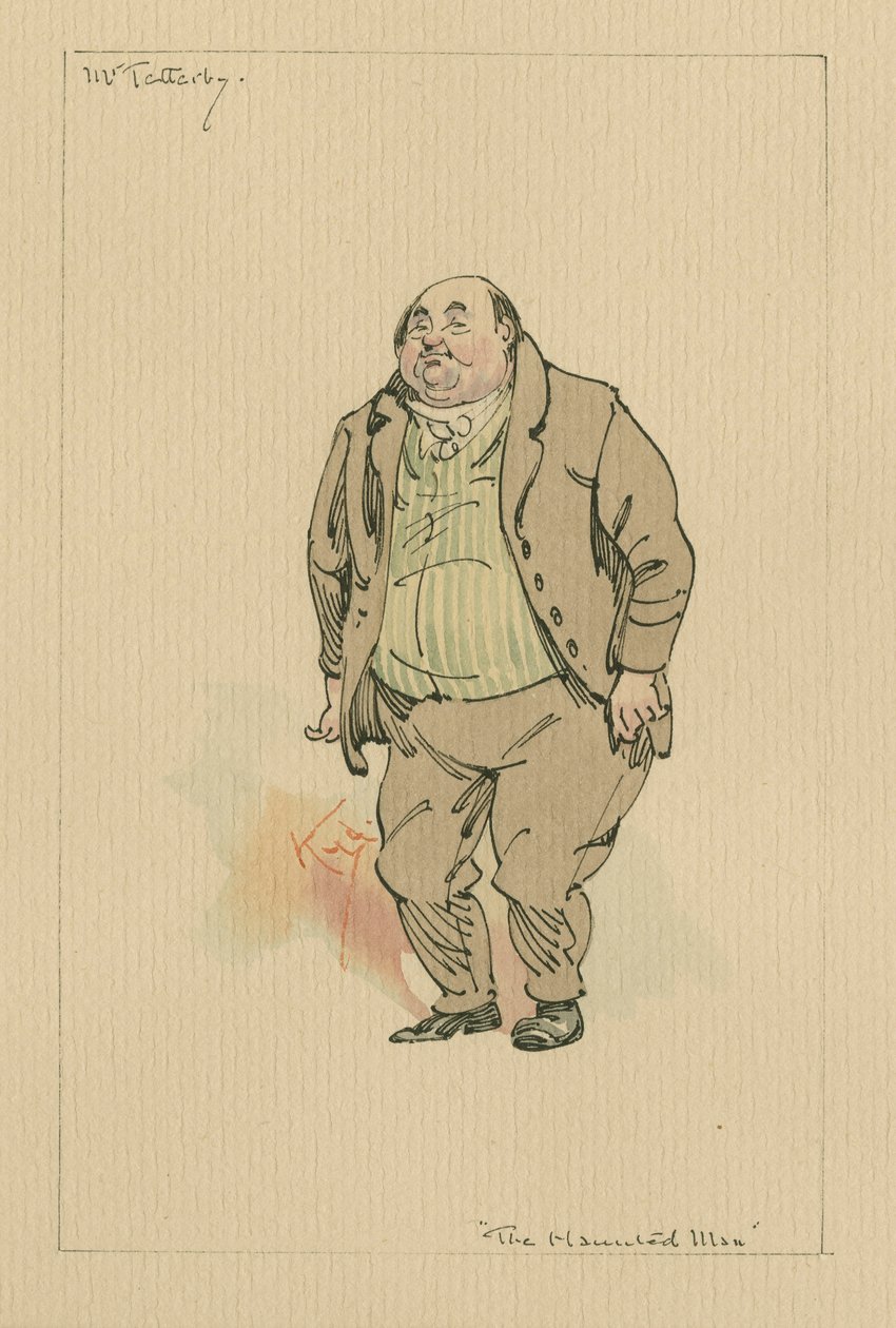 Mr Tetterby - Kummitusmies ja kummituksen kauppa, noin 1920-luku (kynä ja muste wc:llä paperilla) tekijältä Joseph Clayton Clarke