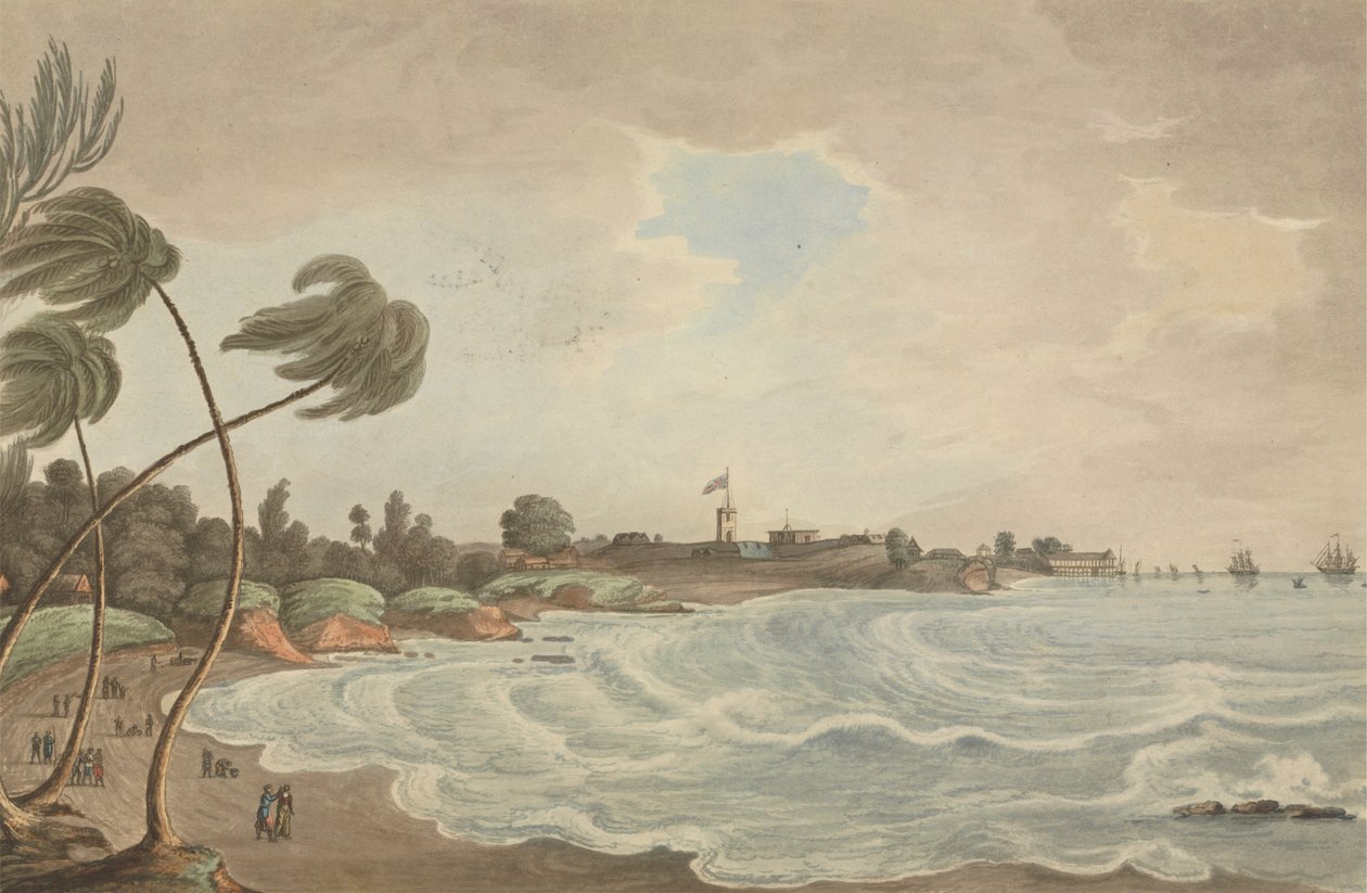 Bencooler Bay, Small Road & Wharf, Fort Marlborough, Sumakra, 1799 tekijältä Joseph Constantine Stadler