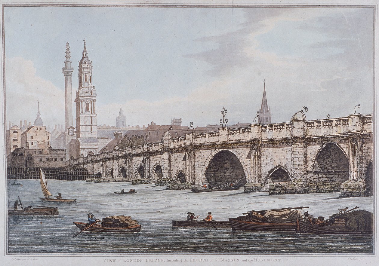 London Bridge vanha, Lontoo, 1790 tekijältä Joseph Constantine Stadler
