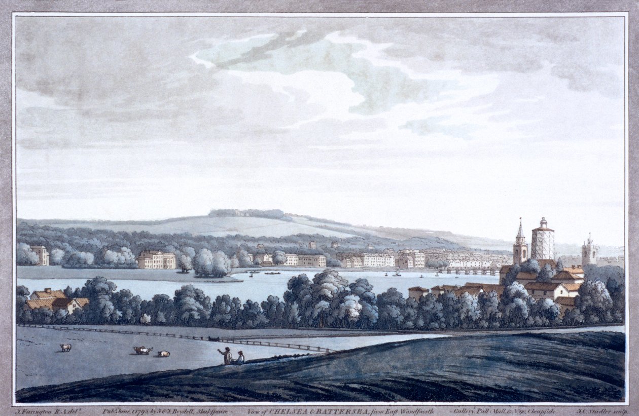 Thames-joki Batterseassa, Lontoossa, 1795 tekijältä Joseph Constantine Stadler