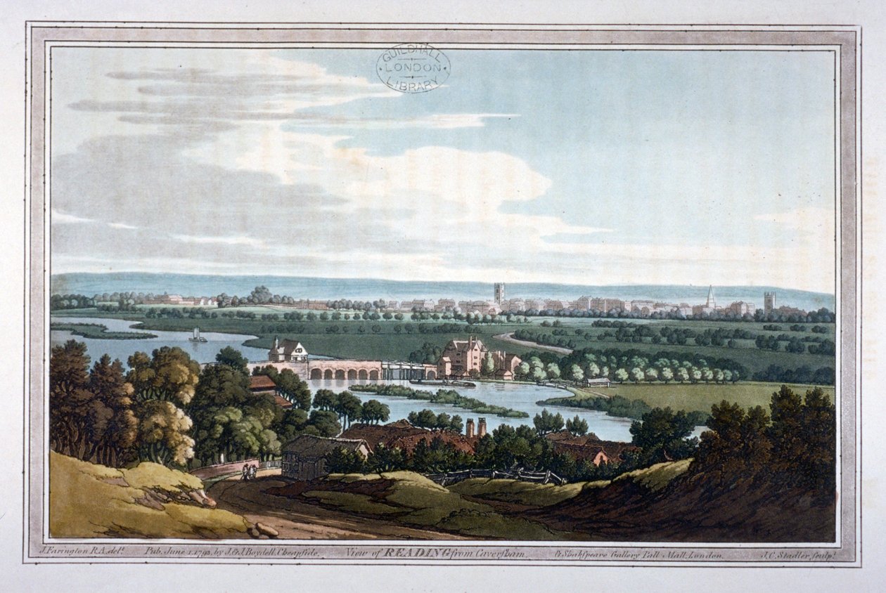 Näkymä Readingiin Cavershamista, Berkshirestä, 1793 tekijältä Joseph Constantine Stadler