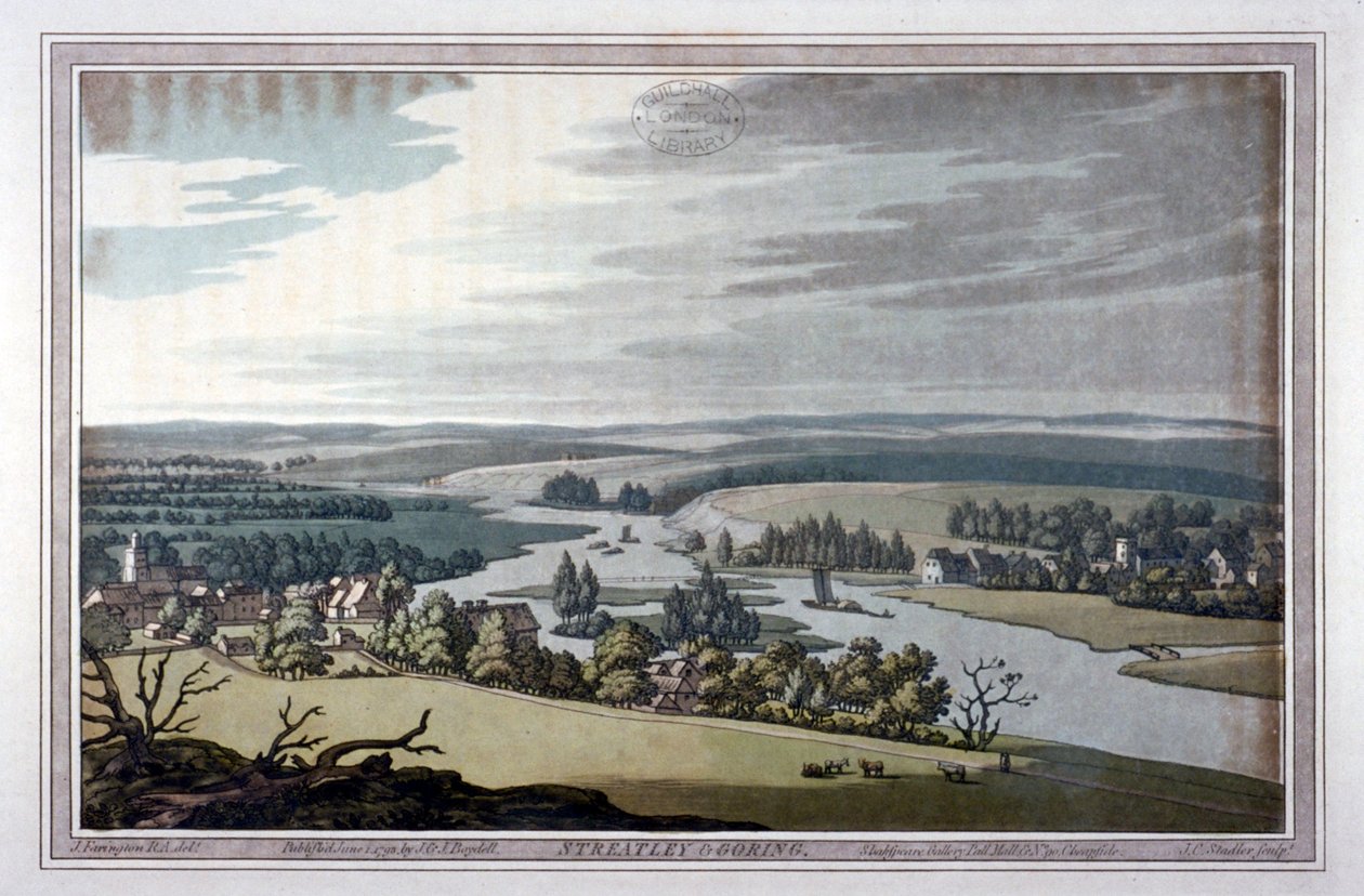 Vista de Streatley i Goring a Berkshire i Oxfordshire, 1793 finlandès tekijältä Joseph Constantine Stadler