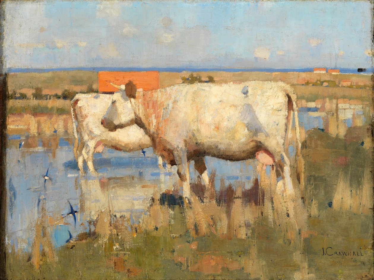 Maisema karjan kanssa, n. 1883-1885 (öljy kankaalle) tekijältä Joseph Crawhall