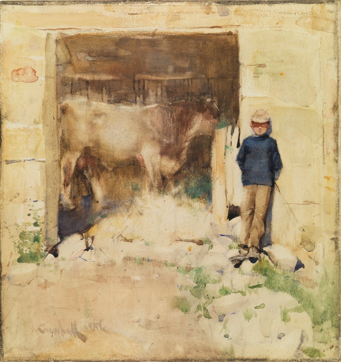 The Byre (akvarelli paperille) tekijältä Joseph Crawhall
