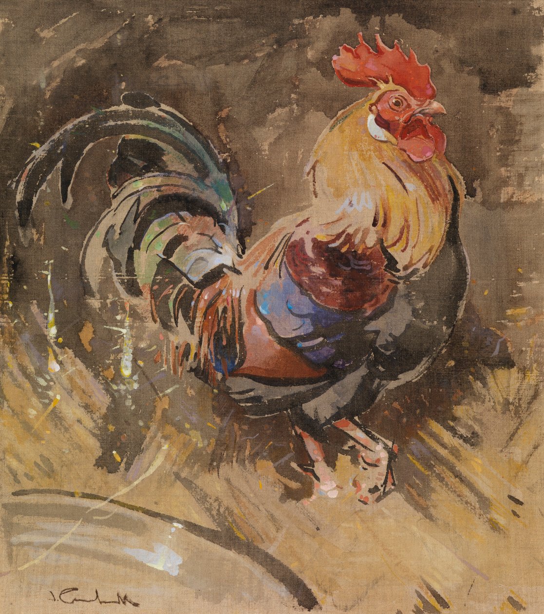 Minorcan kukko (guassi pellavalle) tekijältä Joseph Crawhall