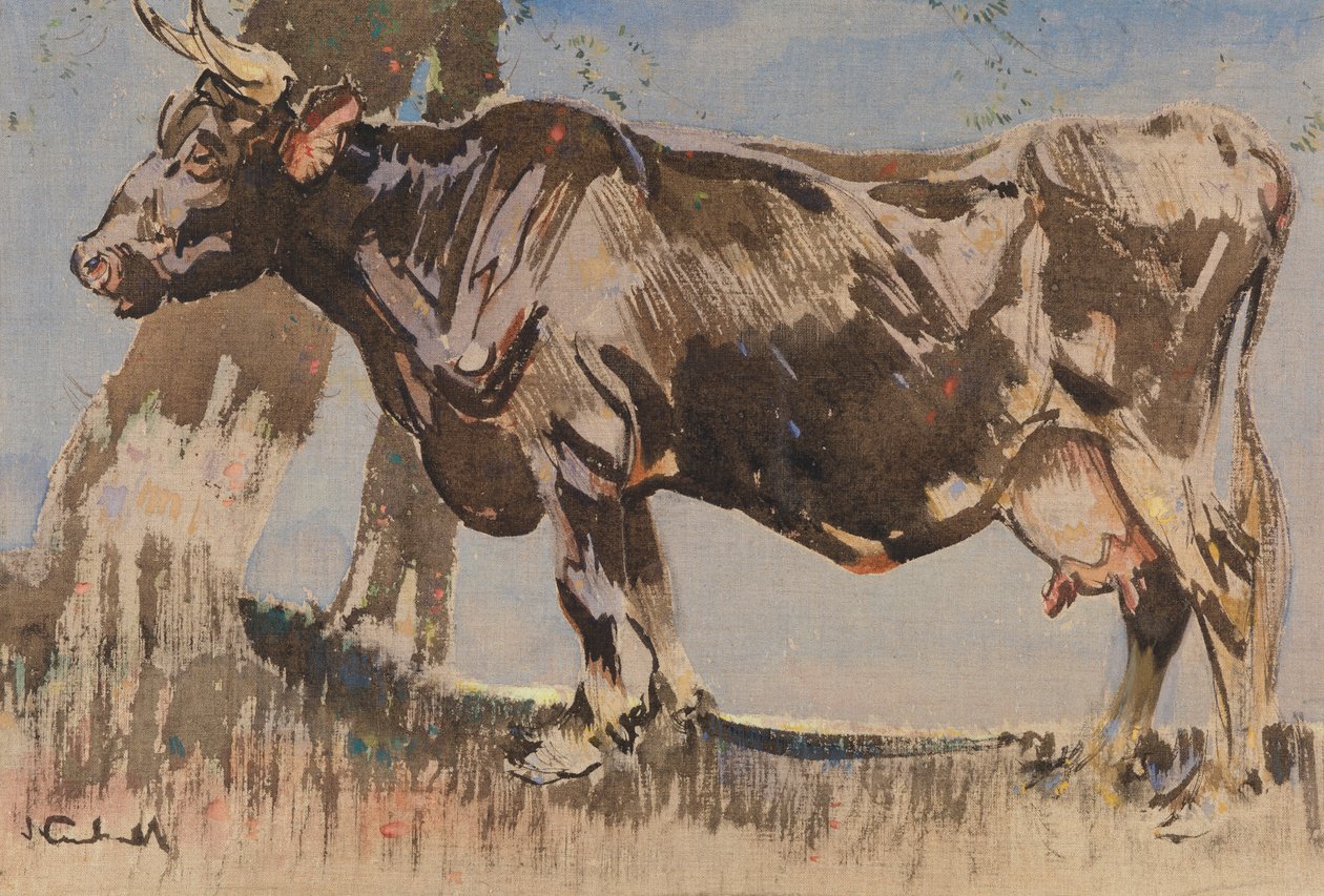 Vanha lehmä (guassi pellavalle) tekijältä Joseph Crawhall