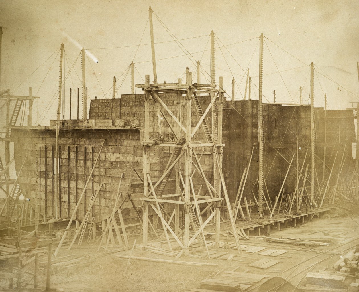 Rakenteilla oleva "Great Eastern", Millwall, Lontoo, 1855 tekijältä Joseph Cundall