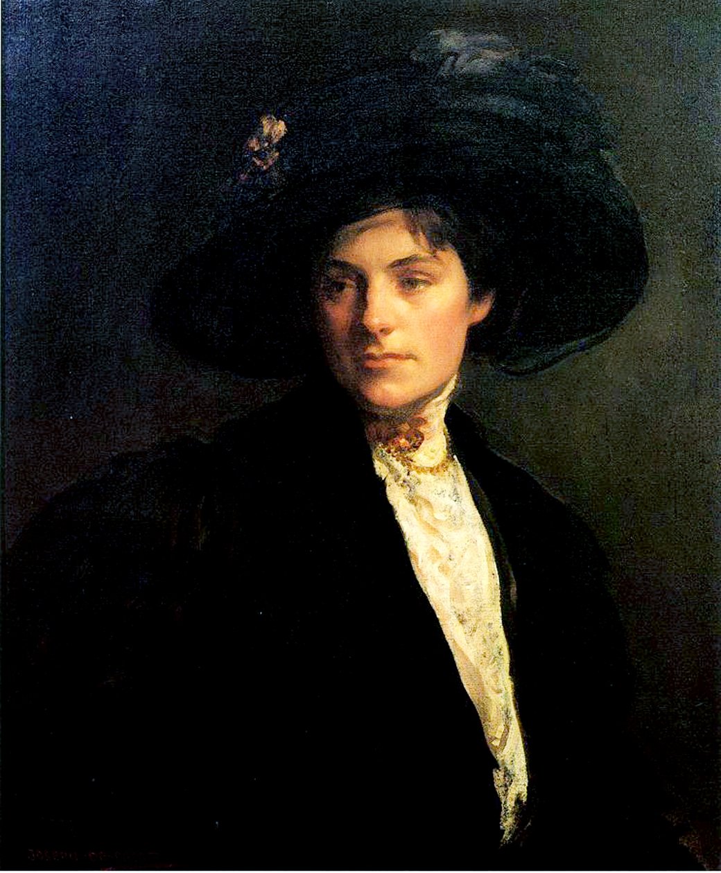 Nainen mustalla hatulla, 1910 tekijältä Joseph DeCamp
