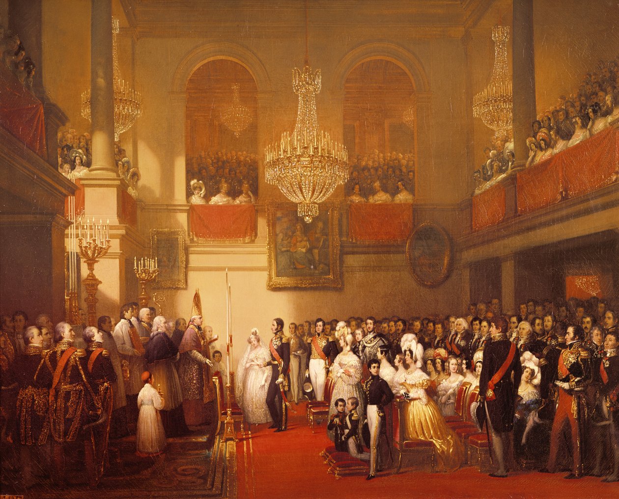 Leopold I:n (1790-1865) häät Orleansin prinsessa Louisen (1812-50) kanssa Compiegnessa, 9. huhtikuuta 1832 tekijältä Joseph Desire Court