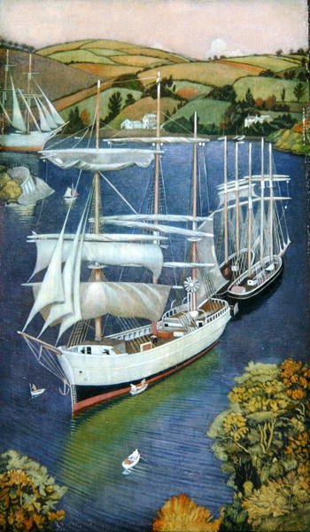 Brigs on the Fowey Estuary, n. 1929 (öljy paneelille) tekijältä Joseph Edward Southall