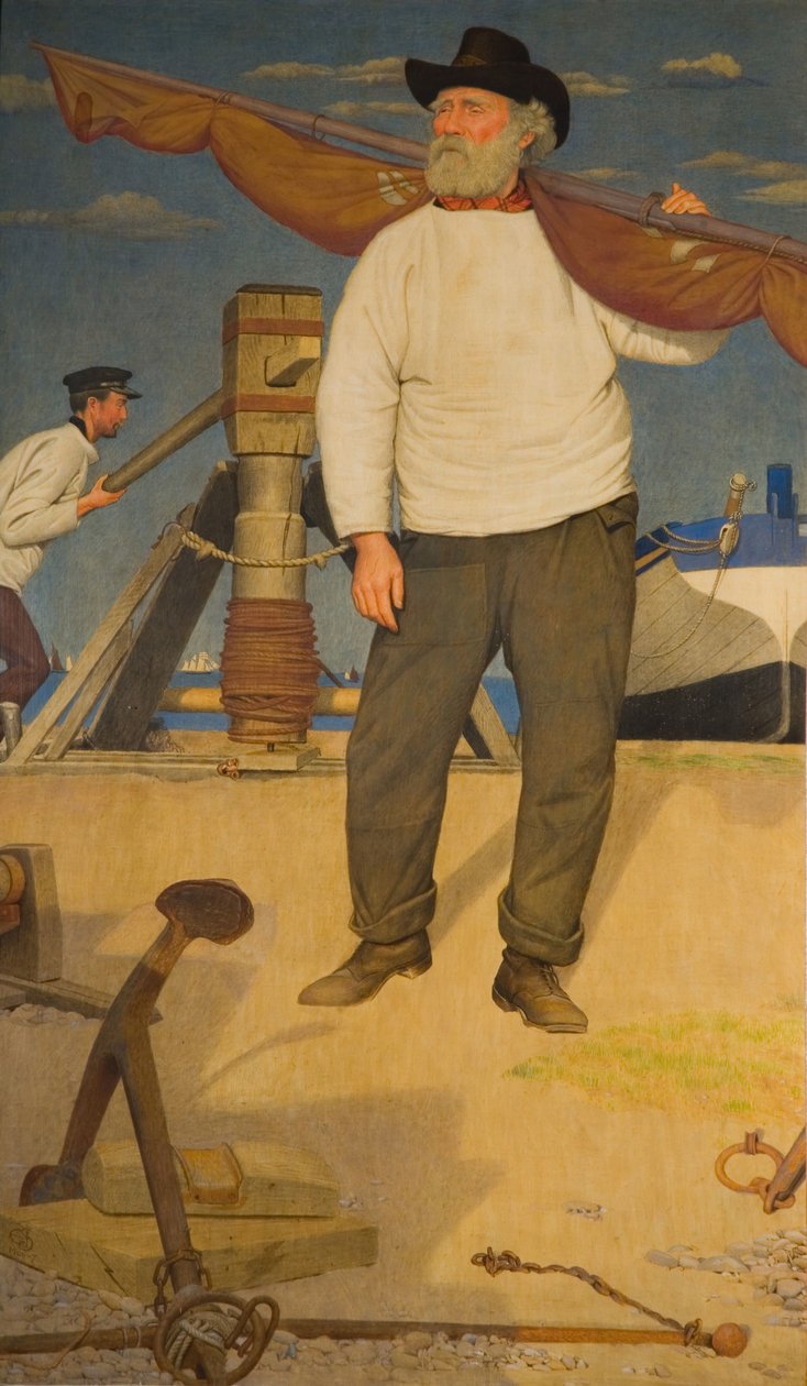 Kalastaja kantamassa purjetta, 1907. tekijältä Joseph Edward Southall