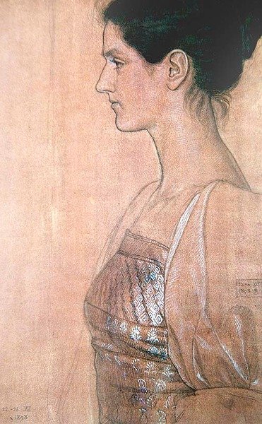 Nuoren naisen puolipitkä profiili tekijältä Joseph Edward Southall