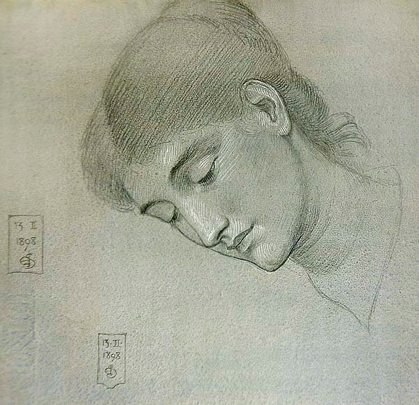 Päätutkimus tytöstä, joka katsoo alas tekijältä Joseph Edward Southall