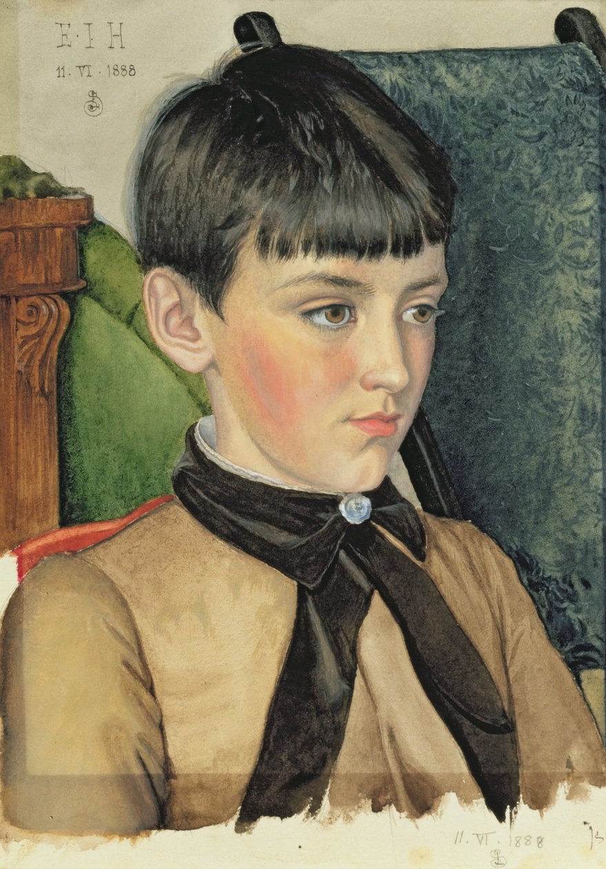 Isabella Harlockin muotokuva, 1888 (wc ja guassi paperille) tekijältä Joseph Edward Southall