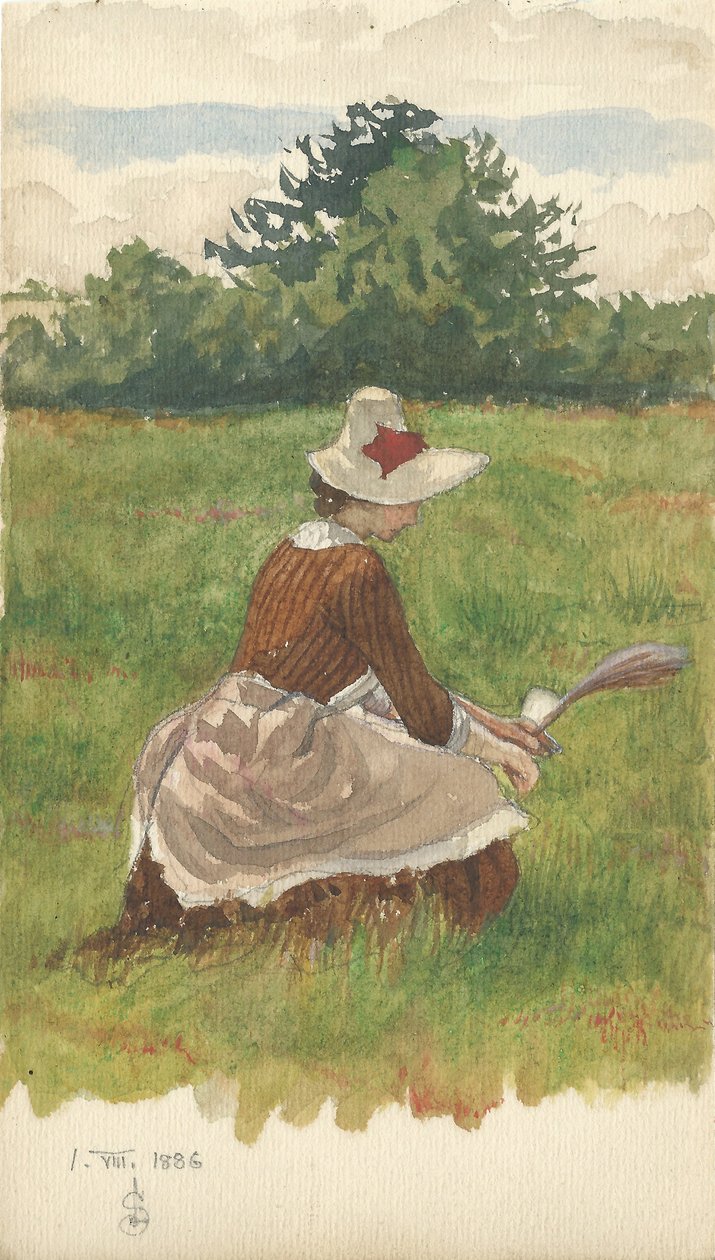 Nainen keräämässä rantaruohoa 1.VIII.1886, 1886 (kynä ja wc paperilla) tekijältä Joseph Edward Southall