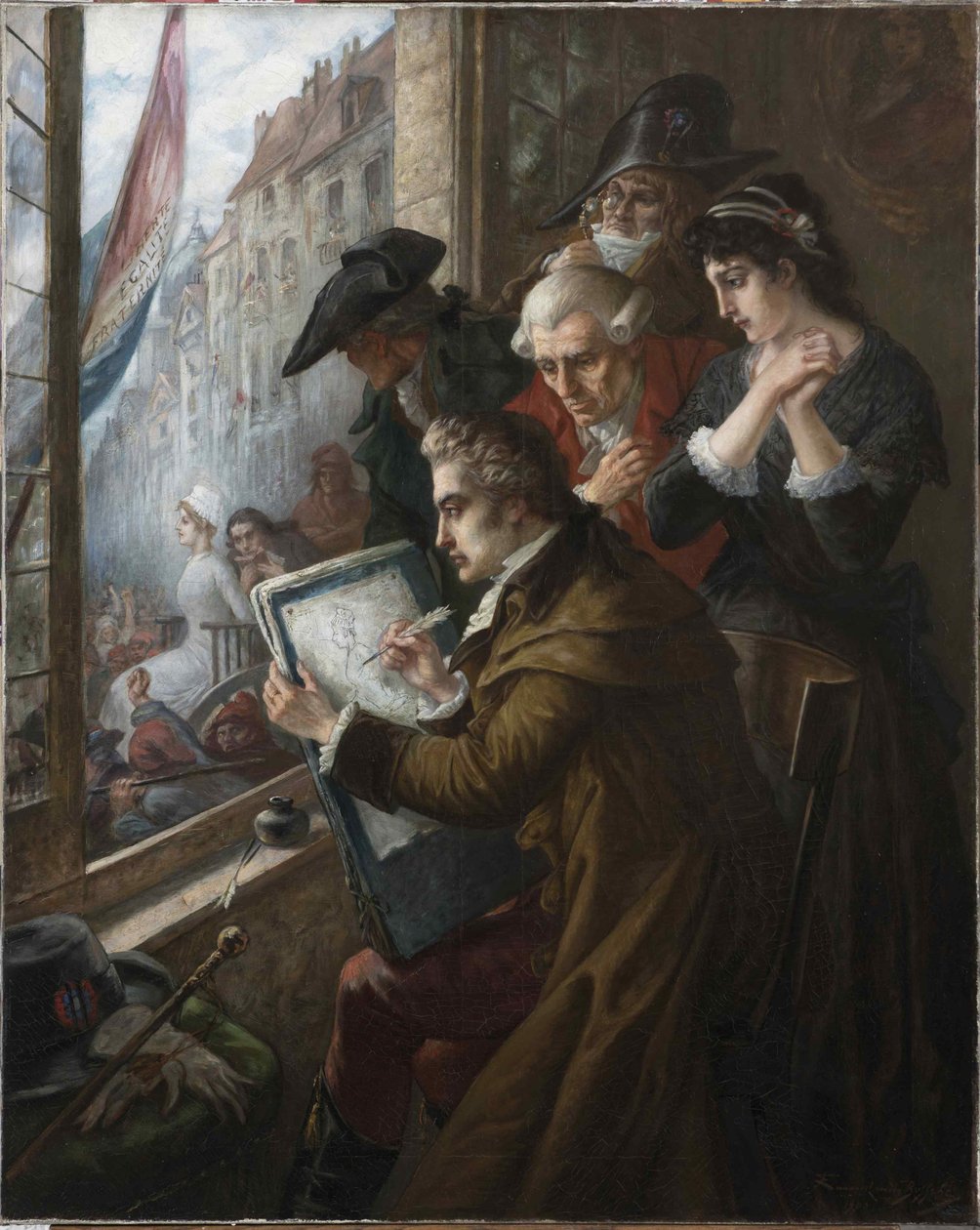 Taidemaalari Jacques-Louis David, joka piirsi Marie-Antoinettea, johti hänen teloitukseen, 1793, 1900. tekijältä Joseph Emanuel Van Den Bussche