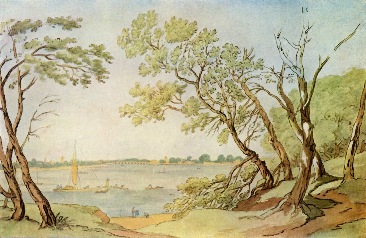 "Chelsea Bridge from Millbank", 1790, 1943. tekijältä Joseph Farington