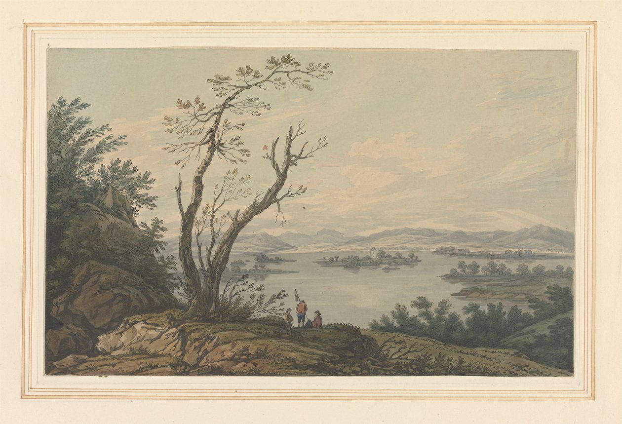 Näkymä Windermeren yli suurelle saarelle päin tekijältä Joseph Farington
