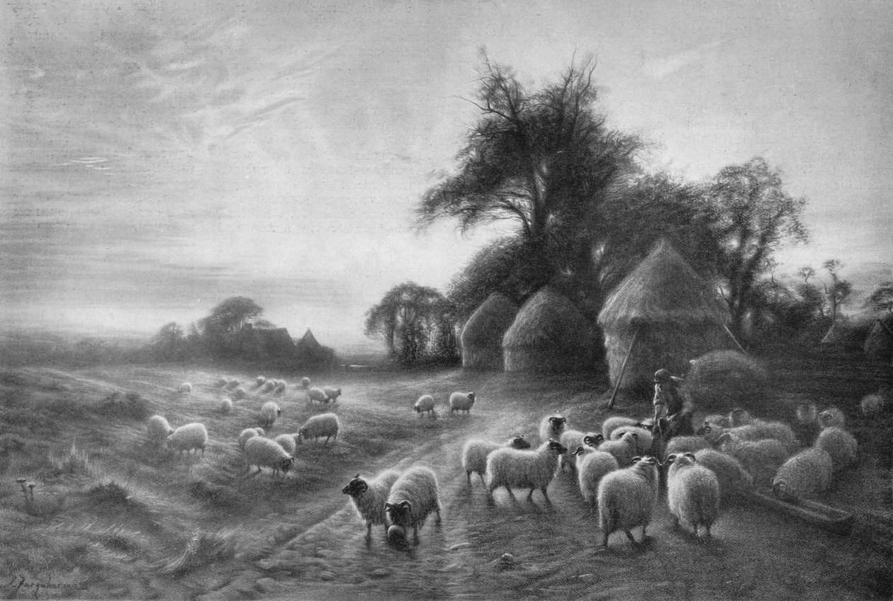Lampaiden ruokinta, c1890, 1911 tekijältä Joseph Farquharson