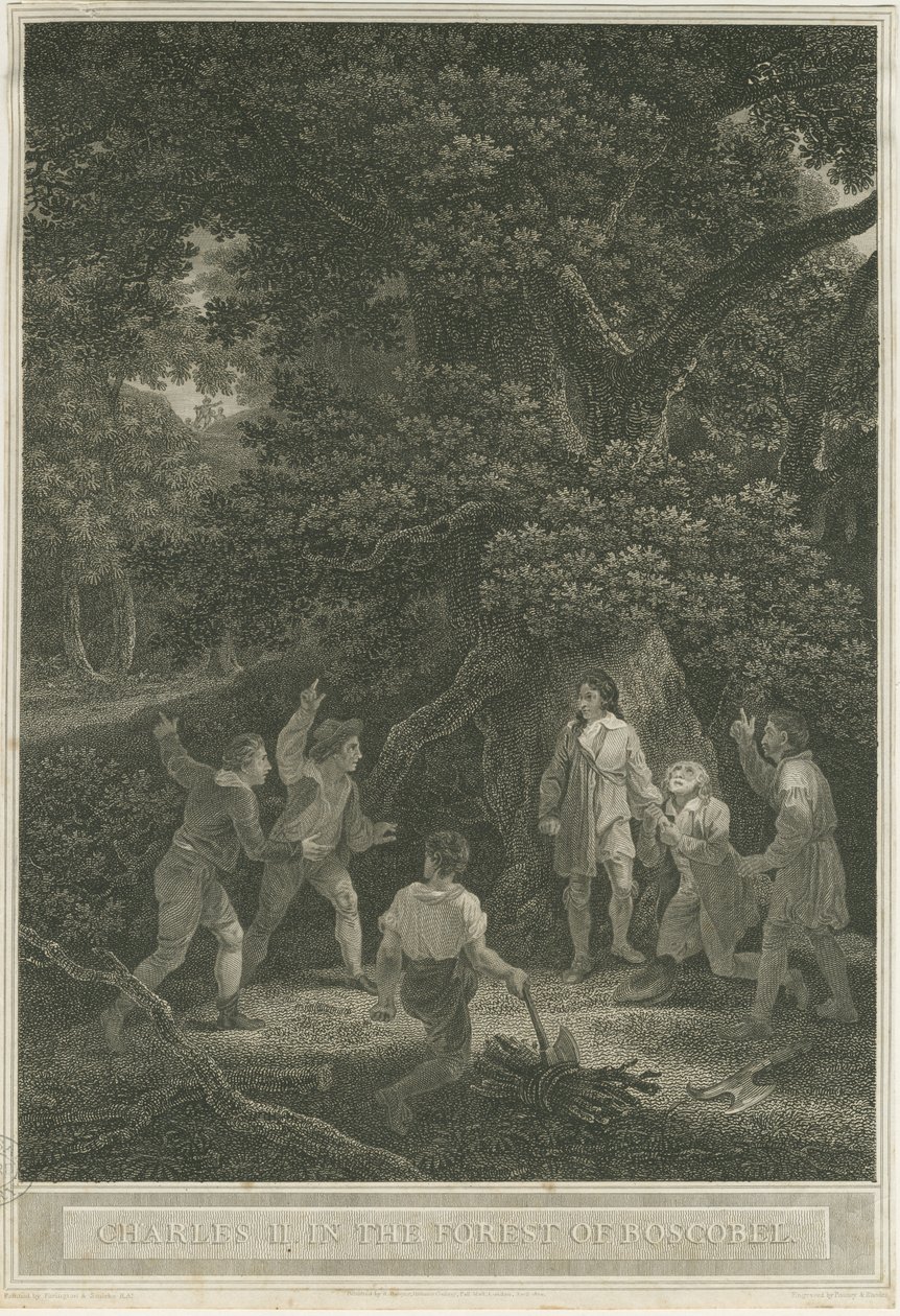 Boscobel - Kuninkaallinen tammi: kaiverrus, huhtikuu 1800 tekijältä Joseph Farrington