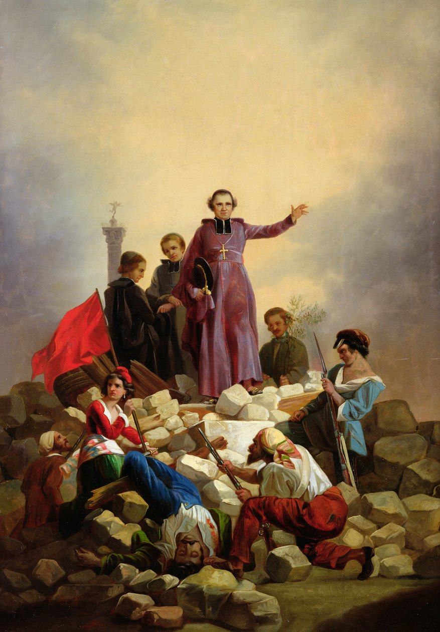 Arkkipiispa Affre barrikadeilla, 1848 tekijältä Joseph Felon