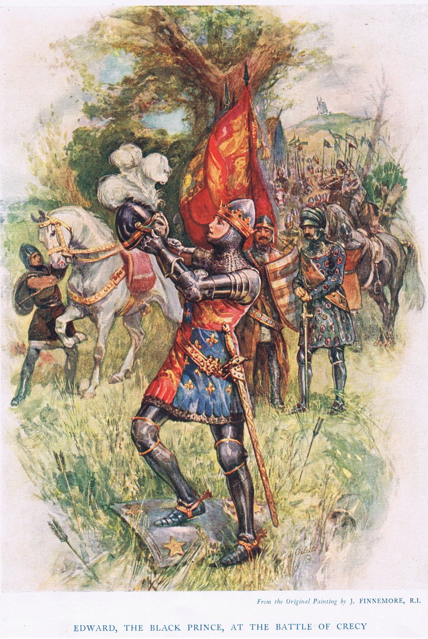 Edward, Musta prinssi Crecyn taistelussa, kuvitus teoksesta "Lasten tarinoita Englannin historiasta", n. 1920 tekijältä Joseph Finnemore