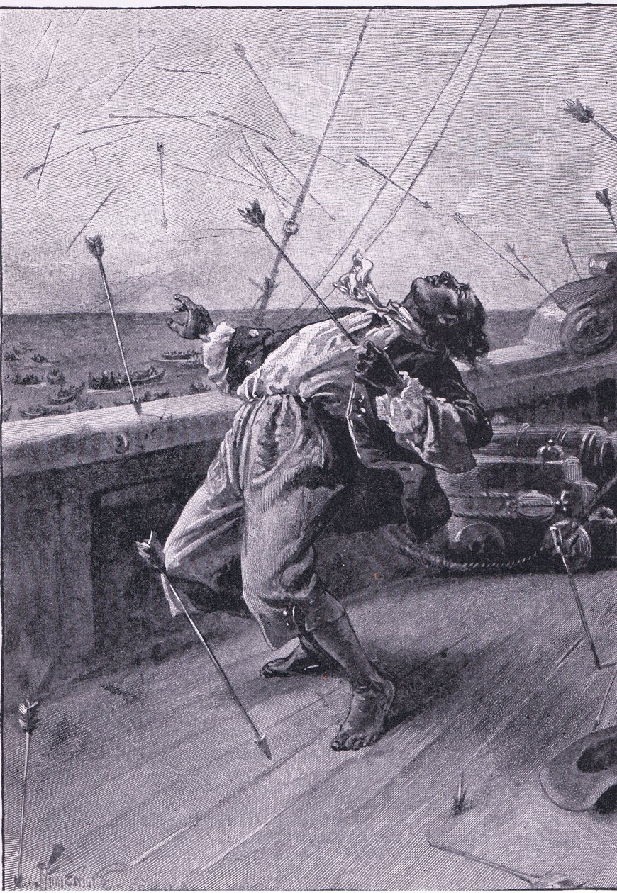 He antoivat lentää nuoliensa ja tappoivat köyhän perjantain (litho) tekijältä Joseph Finnemore