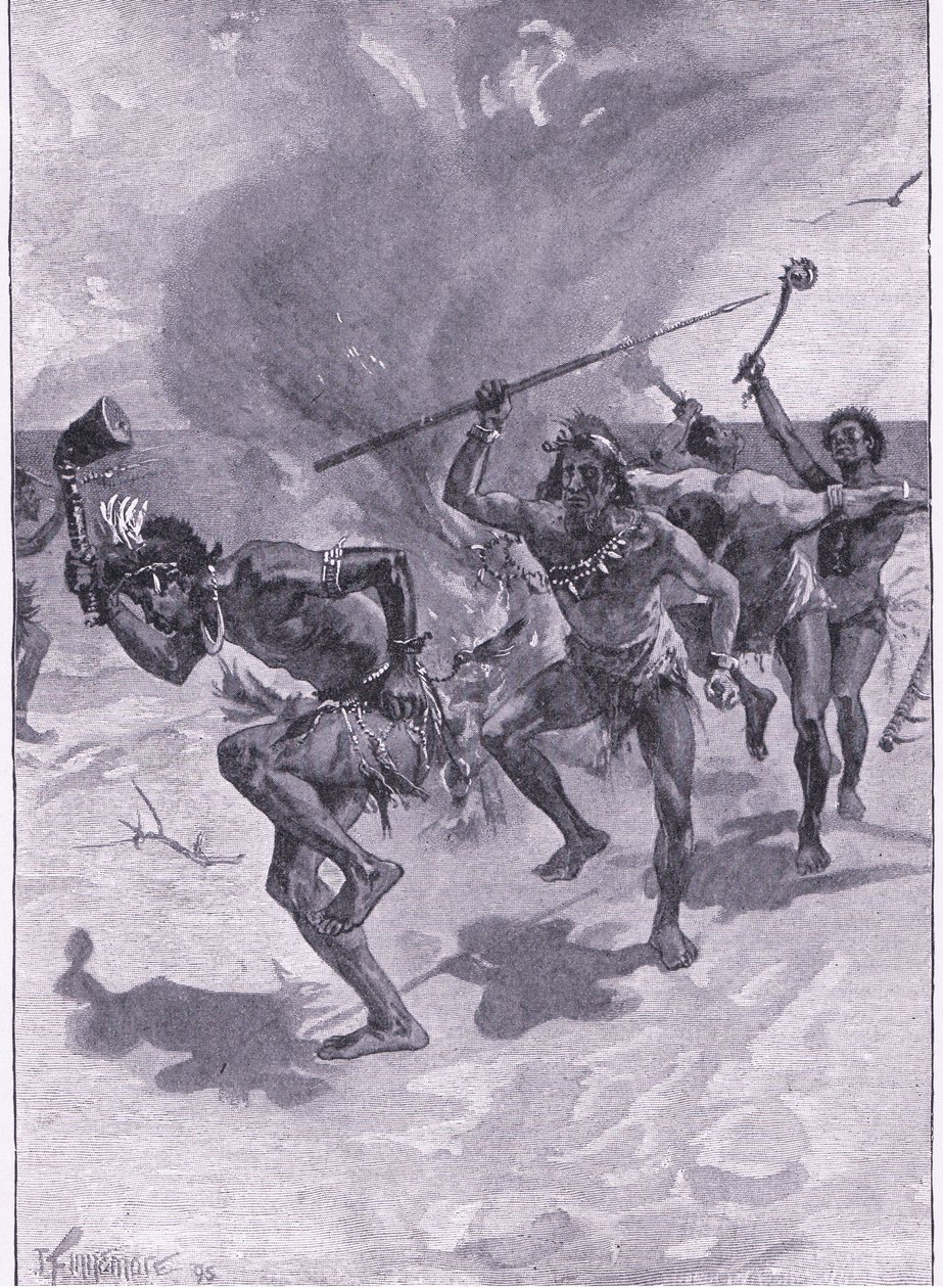 He kaikki tanssivat tulen ympärillä (litho) tekijältä Joseph Finnemore