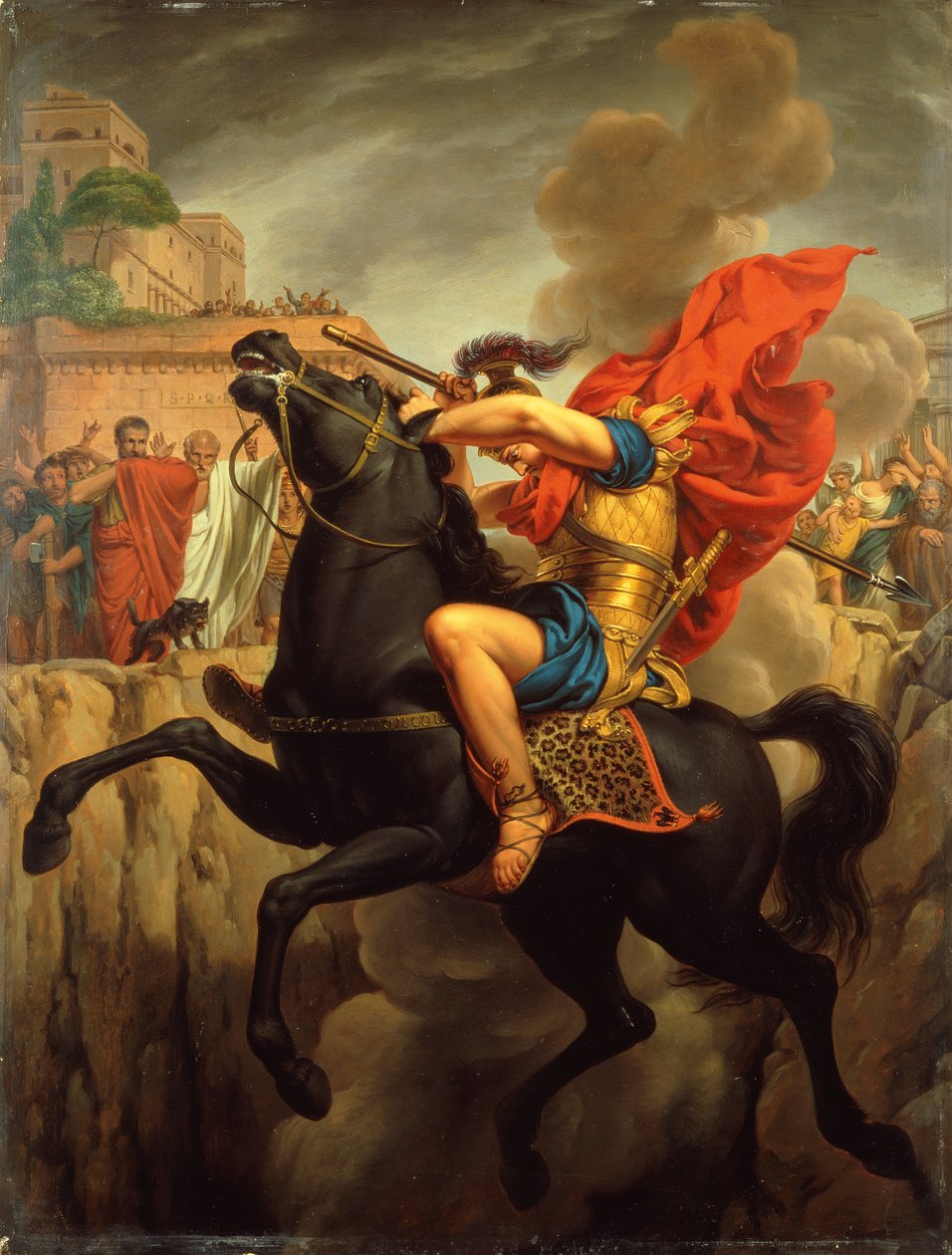 Marcus Curtiuksen kuolema (öljy paneelissa) tekijältä Joseph Francois