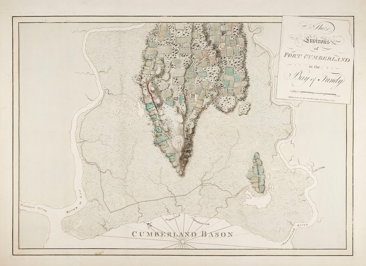 Fort Cumberlandin ympäristö Fundyn lahdella. tekijältä Joseph Frederick Wallet DesBarres