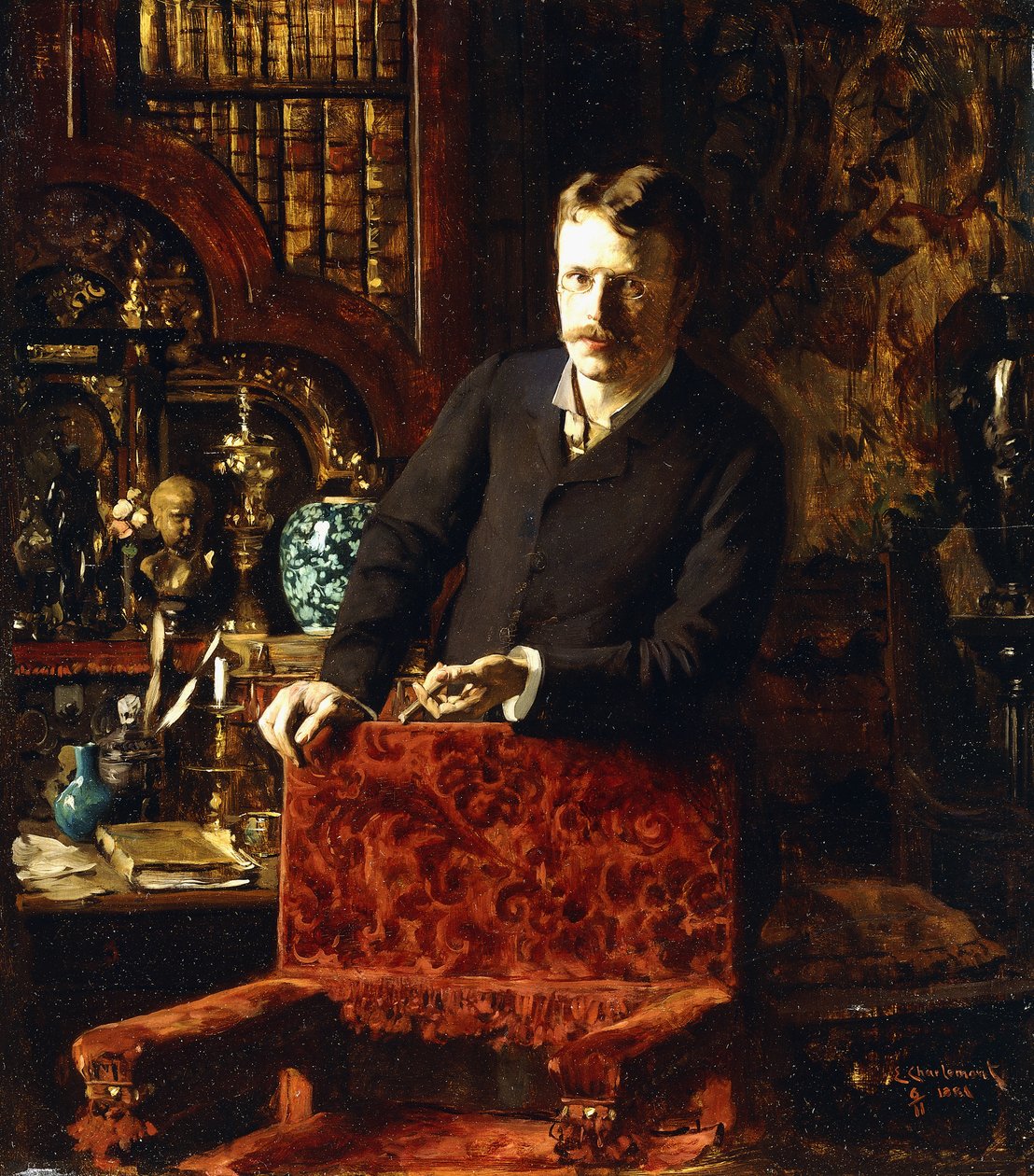 Herrasmies sisätiloissa, 1881 tekijältä Joseph Gabriel Aubrun