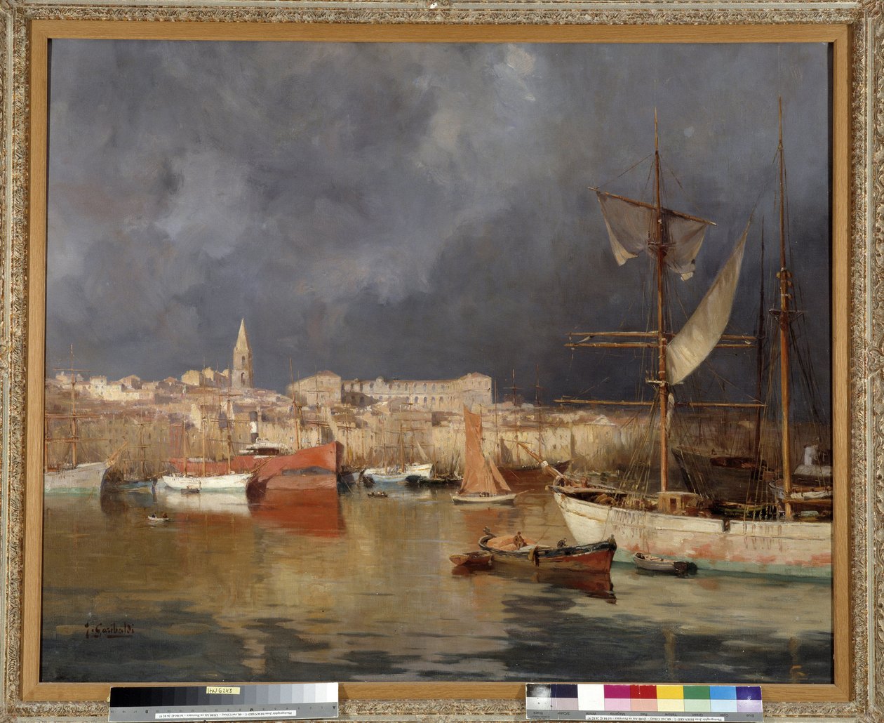 Le Vieux Port a Marseille myrskyisellä säällä Joseph Garibaldin (1863-1941) maalaus 1914 Pakollinen maininta: Kokoelman perusta terveisin de Provence, Marseille tekijältä Joseph Garibaldi