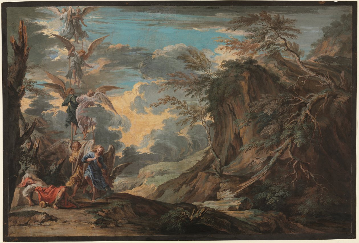 Jaakobin uni, noin 1720 (guassi ruskealle vohlannahalle). tekijältä Joseph Goupy