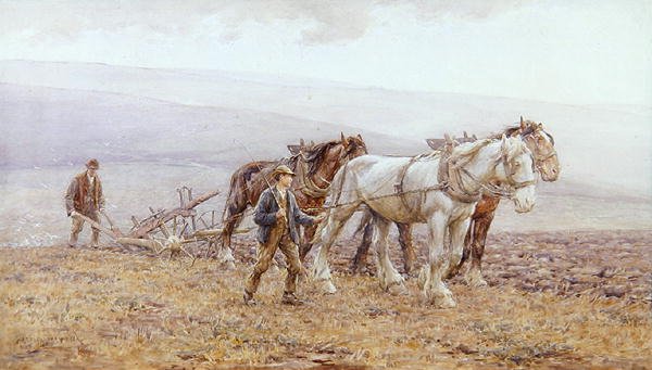 Plowing the Downs (akvarelli paperille) tekijältä Joseph Harold Swanwick
