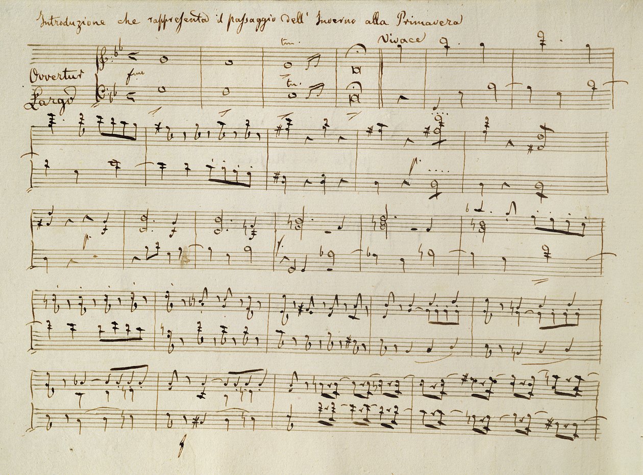 Alkusoitto kevään partituurista oratoriosta The Seasons, ensiesitys huhtikuussa 1801 tekijältä Joseph Haydn